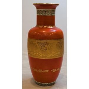 Vintage Shibata Japan Porcelain Vase Red Gold Floral Chokin Style 10"